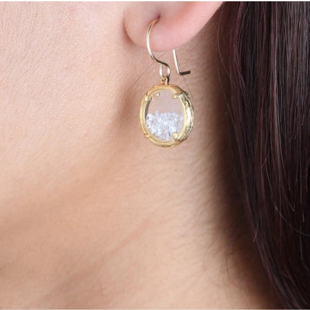 Catherine Weitzman Small Silver Round Swarovski Crystal Shaker Earrings-Boutique - Picture 5 of 6